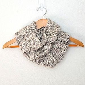 Beige Cream Off White Thick Chunky Knit Short Infinity Scarf
